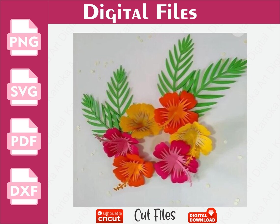 3D Paper Tropical Flower Template, Hibiscus Flower, Hawaii, Tropical ...