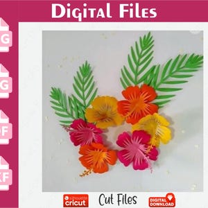 3D Paper Tropical Flower Template, Hibiscus Flower, Hawaii, Tropical Flower, SVG, Cricut, Silhouette, Cutting File, Instant Download.