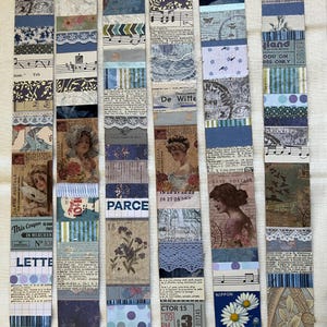 Handmade Indigo Blue Snippet Strips, Junk Journal Embellishments, Paper Collage Strips, Scrapbooking Ephemera
