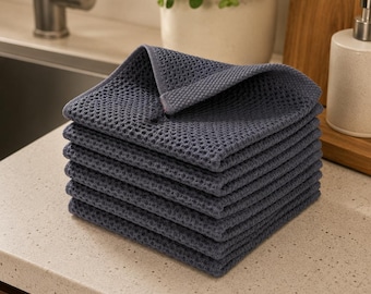 100% Cotton Waffle Dish Cloths, 6 Pack Kitchen Towels, Absorbent Dish Rags, Quick Dry Cleaning Cloths, 12x12 Inch Tea Towels