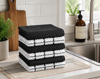 12 Pack Black Cotton Kitchen Towels, Absorbent Dish Towels, Soft Tea Towels, Reusable Hand Towels, Farmhouse Kitchen Decor