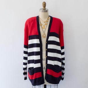 80s Americana Nautical Cotton Cardigan, Vintage Striped Preppy Cardigan (XS-L)