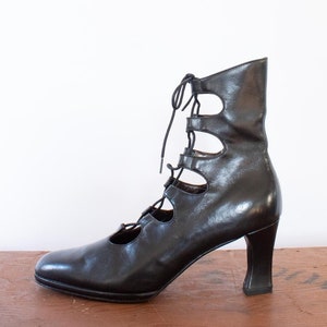 80s Armando Pollini Designs Lace-Up Booties, Vintage Black Leather Ankle Boots (Size 7.5)