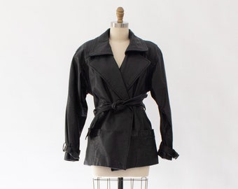 Chaqueta de cuero negra de gran tamaño, chaqueta de cuero vintage de los años 80 talla S/M