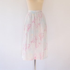 Vintage Tropical Full Skirt, 80s Pleated Pastel Floral Skirt (XS)