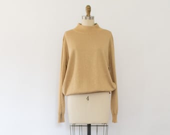 90s Gold Knit Mock Neck Top, Vintage Metallic Knit Top size M/L/XL