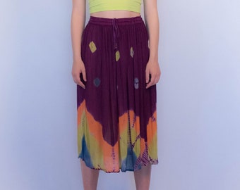 90s Tie-Dye Crinkled Boho Skirt one size