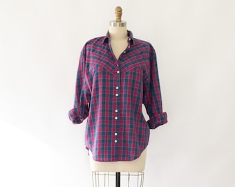 Vintage Western Plaid Shirt, 80s Classic Button-Up Shirt (XS-M)