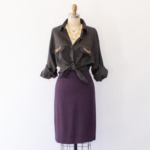 80s High-Waisted Herringbone Pencil Skirt, Vintage Classic Plaid Skirt (S)