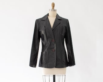 Black Leather Blazer, Vintage 70s Leather Jacket size XS/S