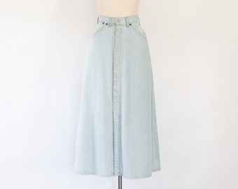 80s Denim Maxi Skirt, Vintage High-Waisted Jean Skirt (27"W / M)