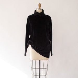 90s Black Velvet Top, Vintage Black Turtleneck (XS-S)