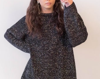 Oversized Metallic Silver Lurex Sweater fits sizes XS/S/M