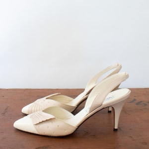 80s Avant-Garde Slingback Heels, Vintage Sculptural Neutral Two-Tone Heels (Size 6B)