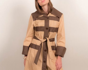 70s Striped Two-Tone Trench Coat fits sixes S/M/L