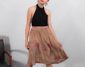 Floral SILK Skirt. 80s High-Waisted Skirt. Vintage 80s Skirt.  Full Gathered Skirt. Vintage Silk Skirt. size: 26"W / S