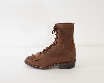 Vintage 80s Laredo Leather Boots, Western Lace Up Leather Boots Size: 5.5 M