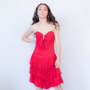 Vintage 80s Ruffle Lace Tiered Mini Dress size M