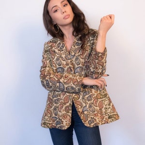 60s Mod Paisley Carpet Wool Blazer Woven Thick Boho size M/L