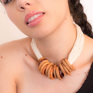 70s Wood Boho Necklace image 1