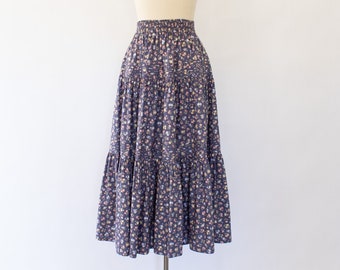 Vintage Laura Ashley Prairie Liberty Floral Skirt, 80s High-Waisted Floral Cotton Maxi Skirt (M-XL)