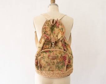 80s Floral Carpetbags of America Bag, Vintage Boho Sack Backpack