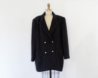 80s Mohair Double-Breasted Coat, Vintage Oversized Pea-Coat (S-L)
