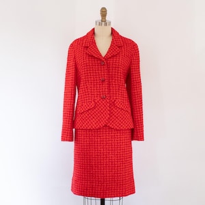 60s Handwoven Tweed Wool Mod Suit, Vintage Tailored Pencil Suit Set (S)