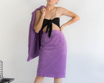 70s Faux Suede Lavender Skirt Suit size S