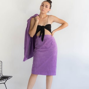 70s Faux Suede Lavender Skirt Suit size S
