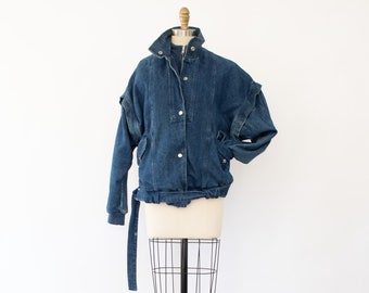 Vintage Denim Bomber Jacket, 80s Jean Jacket (XS-M)