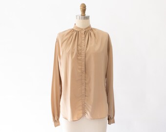 70s Swiss Dot Jacquard Silky Taupe Boho Top size XS/S