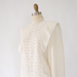 Vintage 80s Victorian Blouse, Satin Floral Embroidered Blouse size XS/S