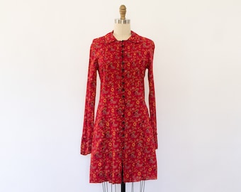 Y2K Boho Bell-Sleeve Dress, Vintage Floral CottageCore Cotton Dress (XS-S)