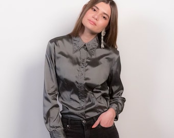 90s Gunmetal Metallic Blouse size XS/S