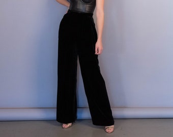 High-Waisted Black Velvet Wide-Leg Pants size S / 25"W