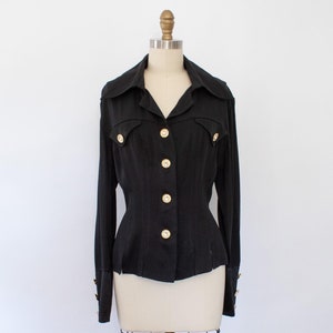 80s Rhinestone Satin Crepe Black Blazer, Vintage Evening Soft Blazer (M-L)