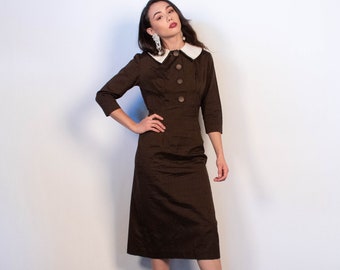 1940s Chelsea Collar Cotton Midi Dress size S/M