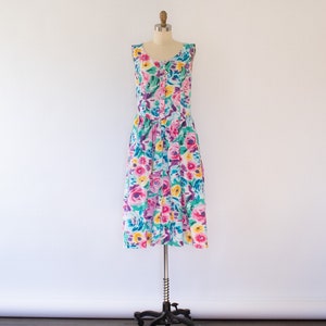 80s Floral Cotton Dress, Vintage CottageCore Midi Dress (S-L)