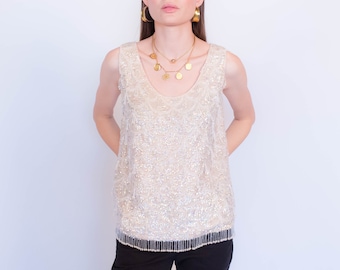 Vintage 60s Glass Beaded and Sequins Top fits sizes XS/S/M