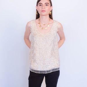 Vintage 60s Glass Beaded and Sequins Top fits sizes XS/S/M