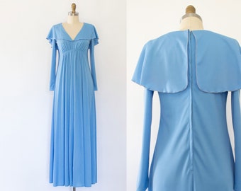 70er Jahre Matrosenkragenkleid, Vintage Jersey Maxikleid (S-M)