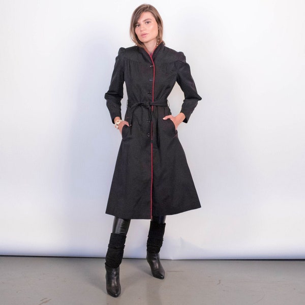 70s Black Trench Princess Coat fits sixes XS/S