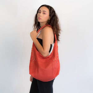 Leather HOBO Purse. Vintage 90s Purse. Y2K Leather Purse. Red Leather Purse. Studded Leather Purse. Cross-Body Purse image 1