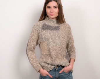 Chunky Knit Patchwork Wool Sweater s’adapte aux tailles XS/S/M