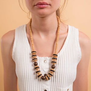 80er Jahre geometrische Holz Halskette / minimalistischen Holz Halskette / Holz Perlenkette / Modeschmuck