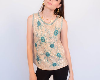 Vintage 60s Handmade Sequins Beaded Top size S/M