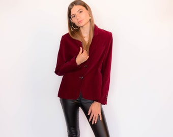 Vintage 70s Burgundy Velvet Blazer fits sizes XS/S/M