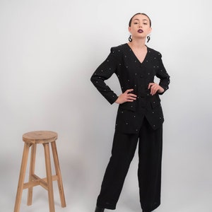 Vintage Beaded JUMPSUIT.  Wide-Leg Jumpsuit. Vintage Pantsuit. Vintage 80s Jumpsuit. 80s Tuxedo Jumpsuit. One Piece Jumper. size: M