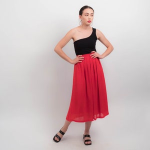 Vintage RED Midi Skirt. 80s High-Waisted Skirt. Vintage 80s Skirt. High-Waisted Pleated Skirt. Full Gathered Skirt. size: 25W / S image 1